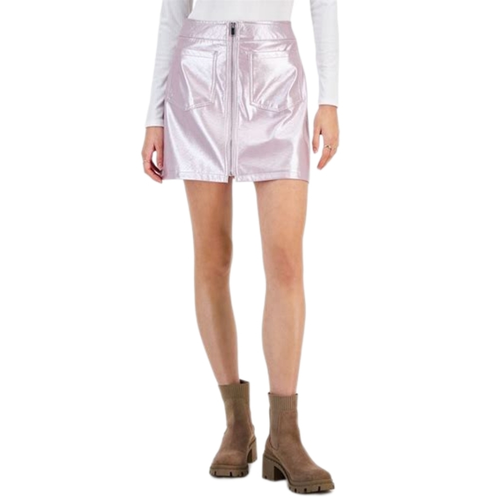 Tinseltown Juniors' Metallic Pink Mini Skirt, Size L